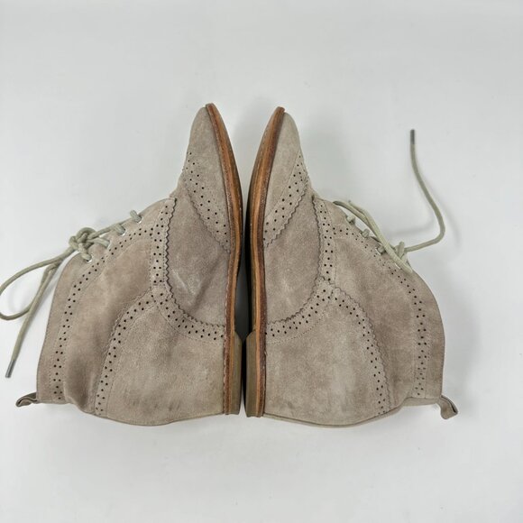 Matika Tan/Brown Suede Hidden Wedge Lace Bootie Shoes Womens Size 6 - Picture 5 of 16